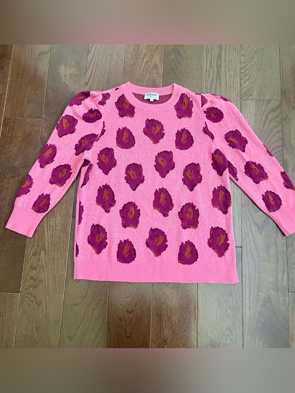 CROSBY by Mollie Burch Bright Pink Floral Jacquard Crewneck Sweater